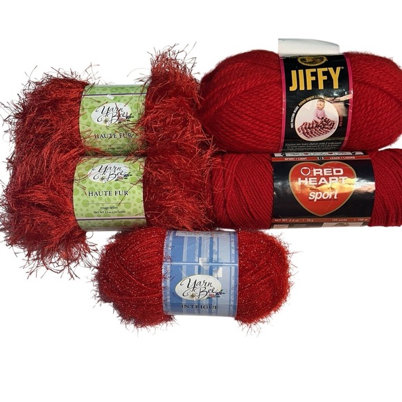 Yarn Bee Other - Red Yarn Lot Acrylic Yarn Bee, Red Heart Cherry,  Lion Jiffy HAUTE FUR